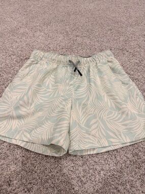Boys Light Mint Leaf-Print Elastic Waist swim trunks